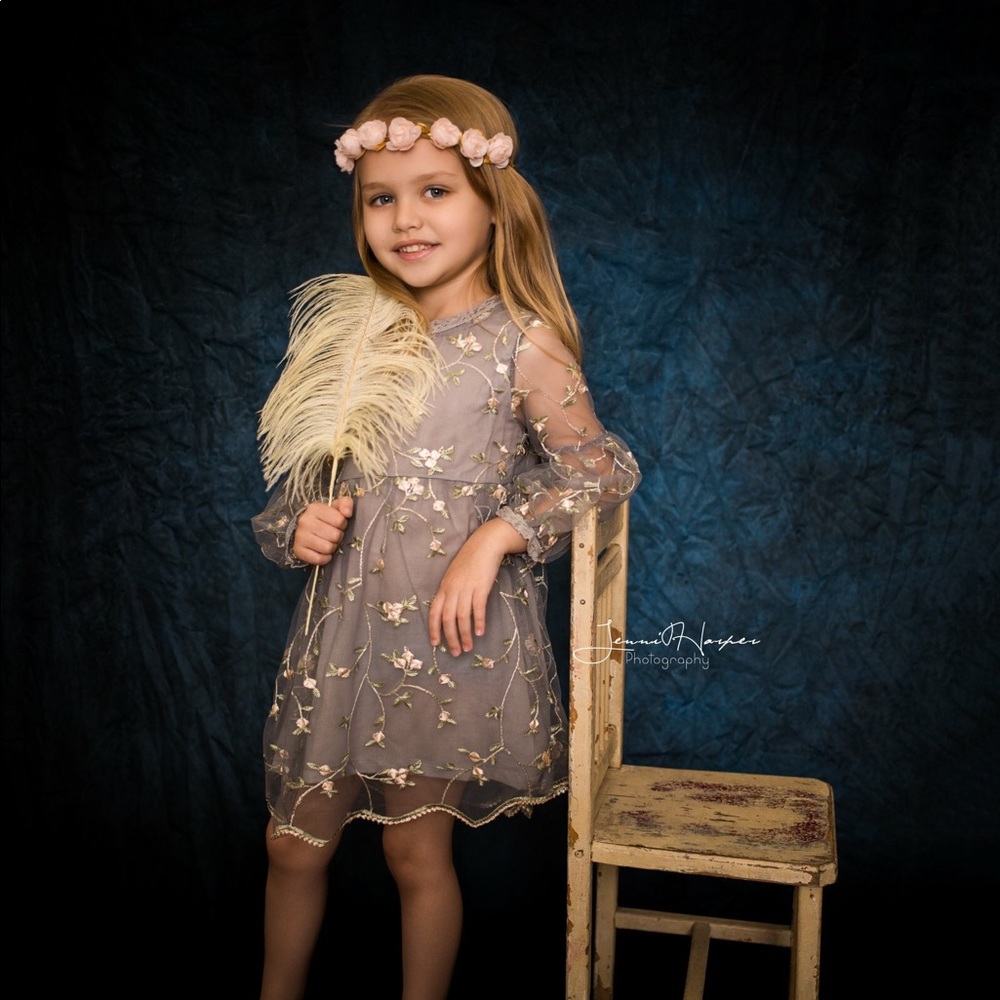 Adorable Gray Floral sheer lace dress